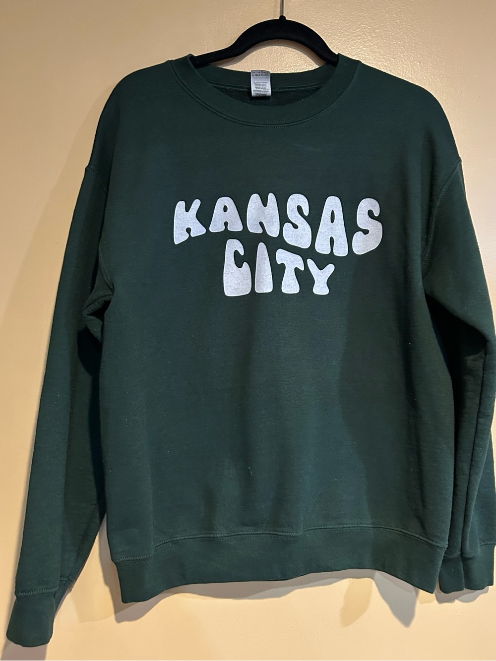 Gildan Forest Green Sweatshirt with White Chest Print Kansas City